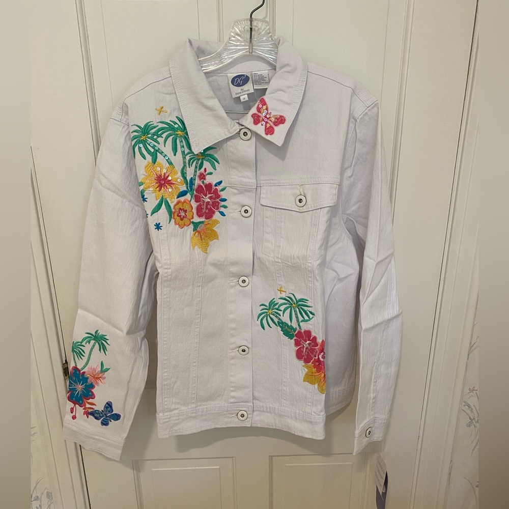 Diane Gilman White Floral Embroidered Women's Jacket 1X. NWT
